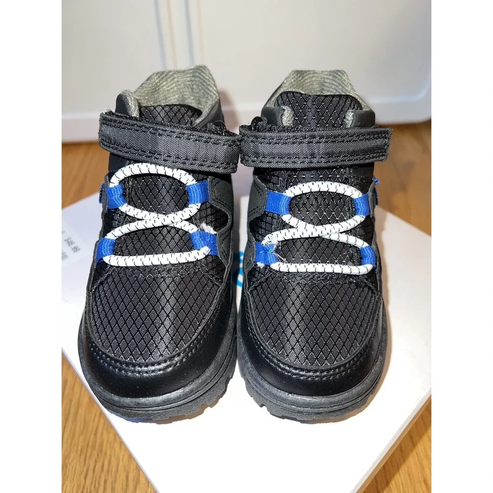Carters Toddler Boys Black Blue Hiking Boots Hook Loop Strap Rugged‎ Sole NWT